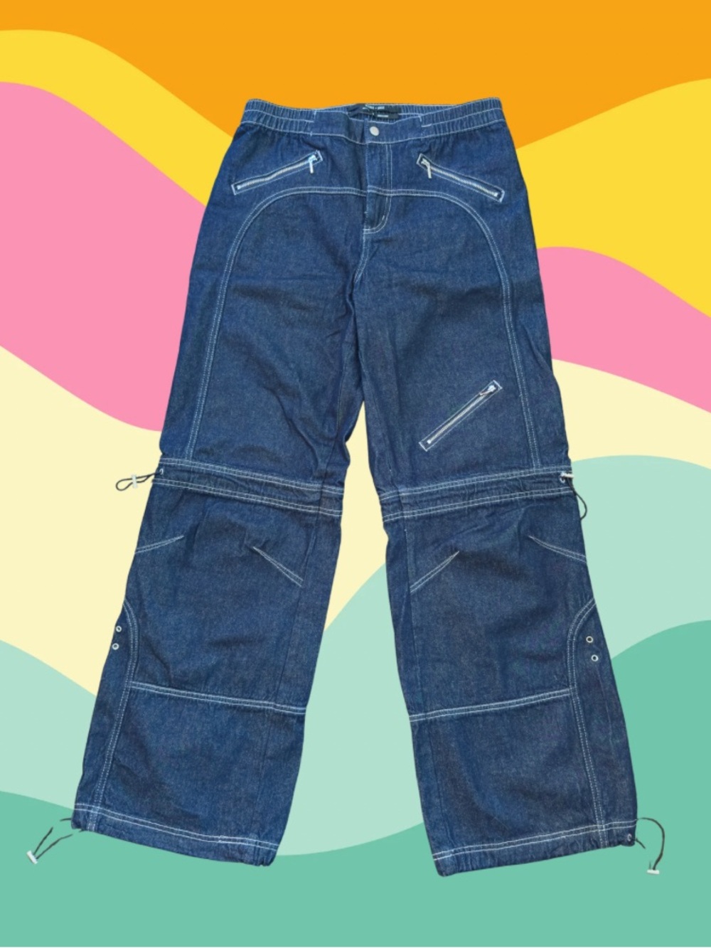 Urban Outfitters Denim Cargo Pants with Silver Zippers